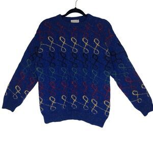 Vintage Button Down San Francisco Blue Confetti Wool Sweater Size S/M